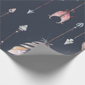 Waterverven kraaien en veren patroon cadeaupapier (Hoek)