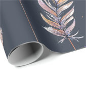 Waterverven kraaien en veren patroon cadeaupapier (Rol Hoek)