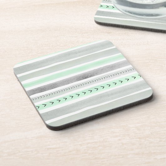Waterverven Mint Grey Trendy Stripes Cool Pattern Drankjes Onderzetter (Linkerzijde)