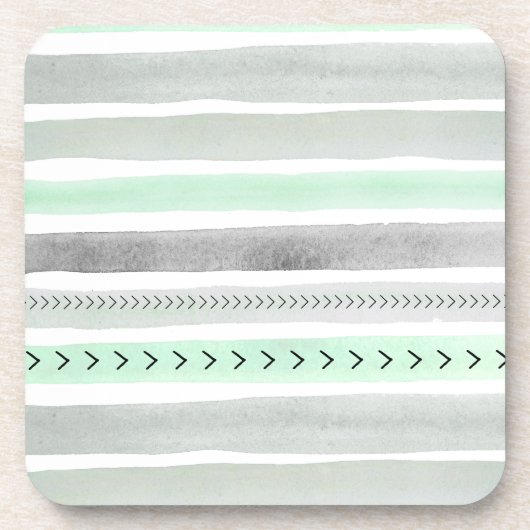 Waterverven Mint Grey Trendy Stripes Cool Pattern Drankjes Onderzetter (Voorkant)