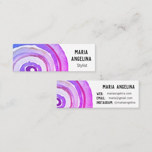 Waterverven Neutrale Ringen Abstract Paars Mini Visitekaartje (Voorkant / Achterkant)