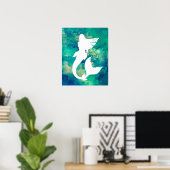 Waterverven Ocean Hues Mermaid Silhouette Poster (Thuiskantoor)