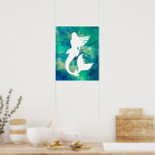 Waterverven Ocean Hues Mermaid Silhouette Poster (Keuken)