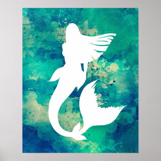 Waterverven Ocean Hues Mermaid Silhouette Poster (Voorkant)