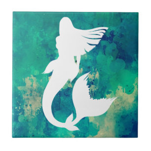 Waterverven Ocean Hues Mermaid Silhouette Tegeltje