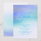 Waterverven Ombre Blue Modern Typography Wedding Kaart (Voorkant / Achterkant)