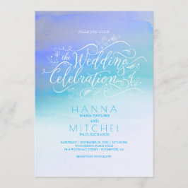 Waterverven Ombre Blue Modern Typography Wedding Kaart