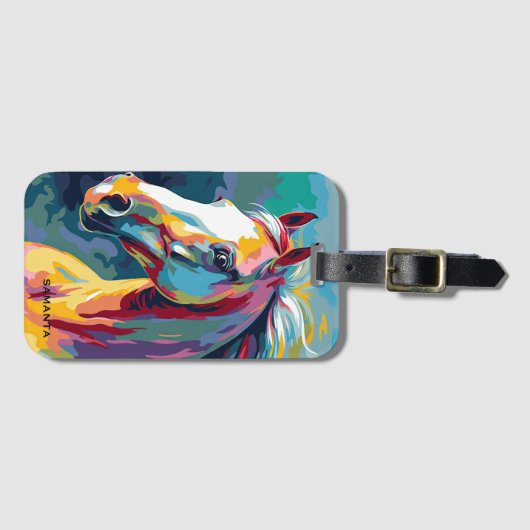 Waterverven Paardenkop Illustratie Bagagelabel (Voorkant (horizontaal))