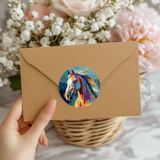 Waterverven Paardenkop Illustratie Ronde Sticker