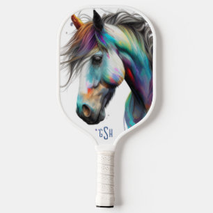 Waterverven Paardenkop Illustratie Twee Pickleball Paddle