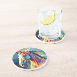 Waterverven Paardenkop Illustratie Zandsteen Onderzetter