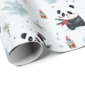 Waterverven Panda wintervakantiepatroon Cadeaupapier (Rol Hoek)