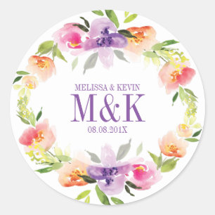 Waterverven Pastel Flowers Wreater Ronde Sticker