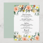 Waterverven Perzik & Witte Garden Flowers Menu (Voorkant / Achterkant)