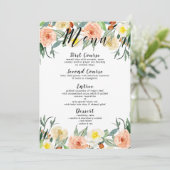 Waterverven Perzik & Witte Garden Flowers Menu (Staand voorkant)