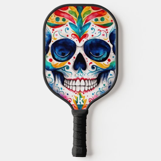 Waterverven Retro Suiker Schedel Pickleball Paddle (Achterkant)