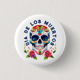 Waterverven Retro Suiker Schedel Ronde Button 3,2 Cm