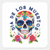 Waterverven Retro Suiker Schedel Vierkante Sticker (Voorkant)