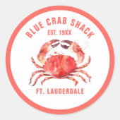 Waterverven Rode krab illustratie aangepaste tekst Ronde Sticker (Voorkant)