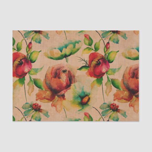 Waterverven rode rozen op hout tissuepapier (Voorkant)