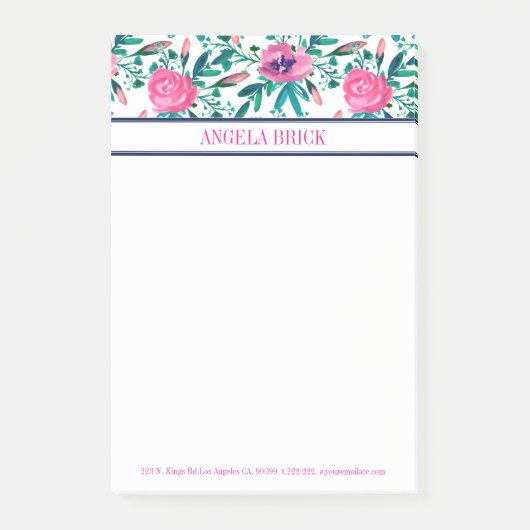 Waterverven Roze Bloemen Groene bladeren Post-it® Notes (Voorkant)