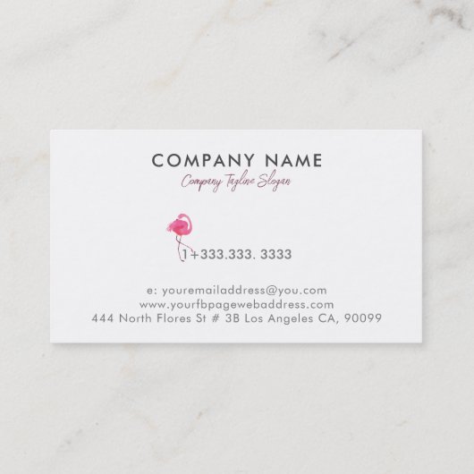 Waterverven roze flamingo op wit visitekaartje (Achterkant)