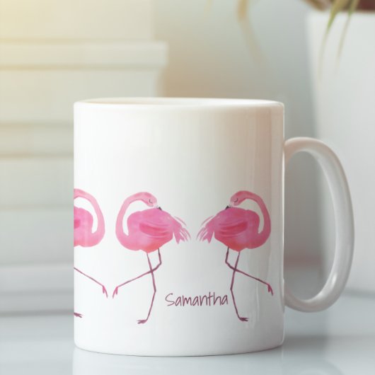 Waterverven roze flamingo's illustratie koffiemok