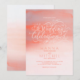 Waterverven Roze Moderne Typografie Wedding Invite Kaart
