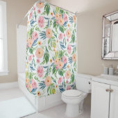 Waterverven roze & perzik pioenrozen patter douchegordijn (In situ)