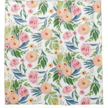 Waterverven roze & perzik pioenrozen patter