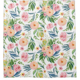 Waterverven roze & perzik pioenrozen patter douchegordijn