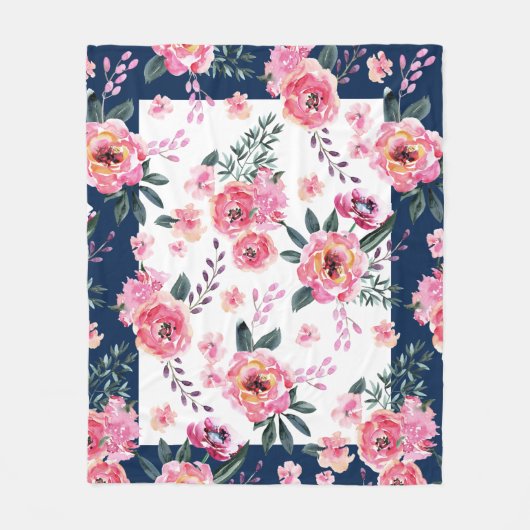 Waterverven roze pinda's en bladzijden patroon fleece deken (Voorkant)