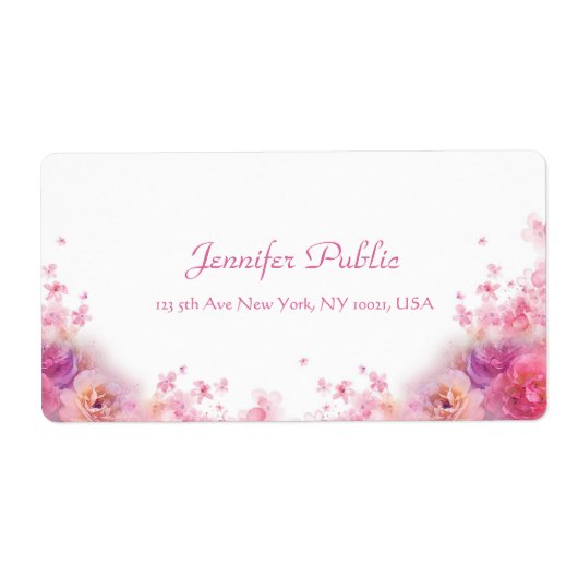 Waterverven Rozen Modern Handschrift Script Floral Etiket (Voorkant)