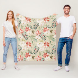 Waterverven rustiek kerstbloemenpatroon fleece deken