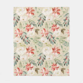 Waterverven rustiek kerstbloemenpatroon fleece deken
