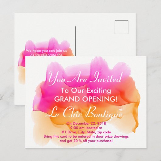 Waterverven Sorbet Uitnodiging Briefkaart (Voorkant / Achterkant)