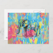 waterverven splatters elephant sketch briefkaart (Voorkant / Achterkant)