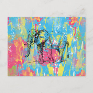 waterverven splatters elephant sketch briefkaart