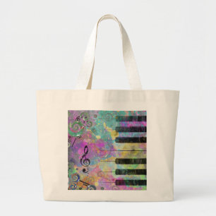 Waterverven spoelen kleurrijke piano grote tote bag