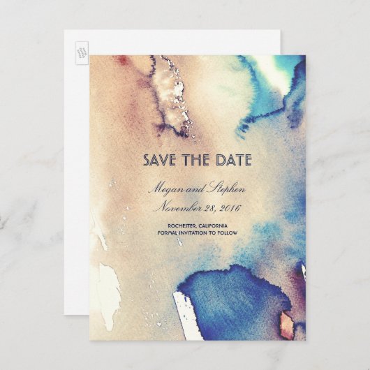  Waterverven Strand Elegant Save the Date Aankondigingskaart (Voorkant / Achterkant)