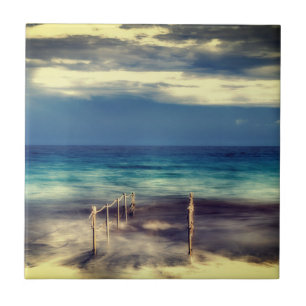 Waterverven, strand en zee, lucht tegeltje