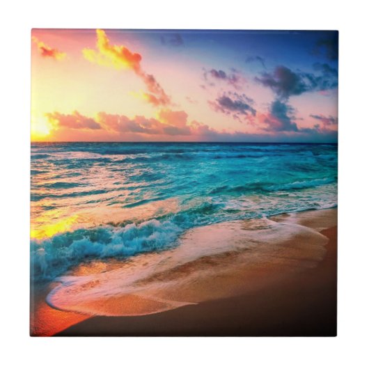 Waterverven, strand en zee, lucht tegeltje (Voorkant)