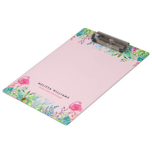 Waterverven Tropische bloemen & roze flamingo's Klembord