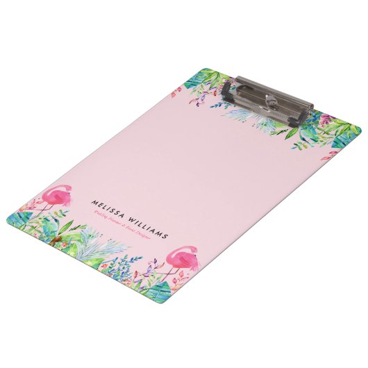 Waterverven Tropische bloemen & roze flamingo's Klembord (Gekanteld)