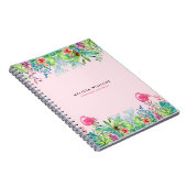 Waterverven Tropische bloemen & roze flamingo's Notitieboek (Rechterzijde)