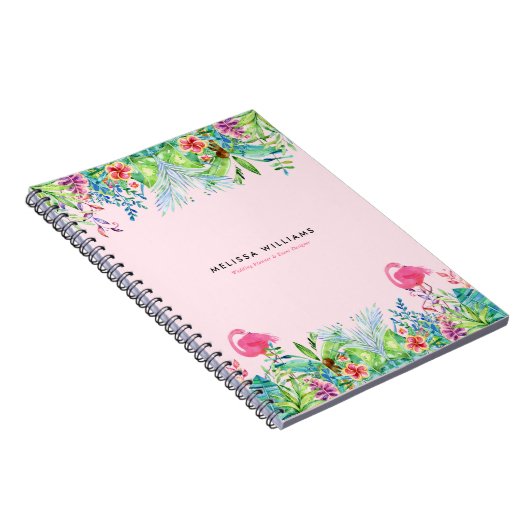 Waterverven Tropische bloemen & roze flamingo's Notitieboek (Rechterzijde)