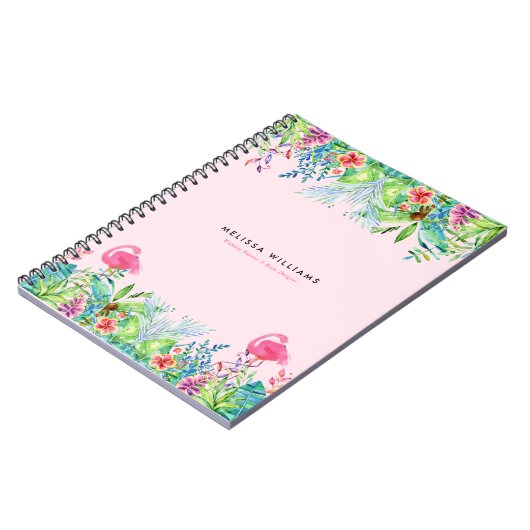 Waterverven Tropische bloemen & roze flamingo's Notitieboek (Linkerzijde)
