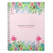 Waterverven Tropische bloemen & roze flamingo's Notitieboek (Voorkant)