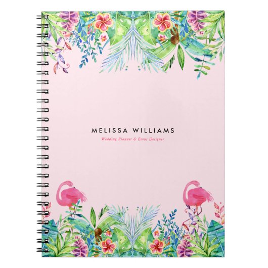 Waterverven Tropische bloemen & roze flamingo's Notitieboek (Voorkant)