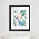 Waterverven van Bird of Paradise Florida Poster<br><div class="desc">Voeg een vleugje paradijs toe aan uw ruimte met deze levendige paradijsvogel Florida waterverven print, met mijn originele handgeschilderde bloemetje en palmblad in rijke tinten sinaasappel, groen en turquoise. Deze botanische muurkunst is perfect voor het creëren van een ontspannen tropische decor vibe in elke kamer - van slaapkamers tot badkamers...</div>